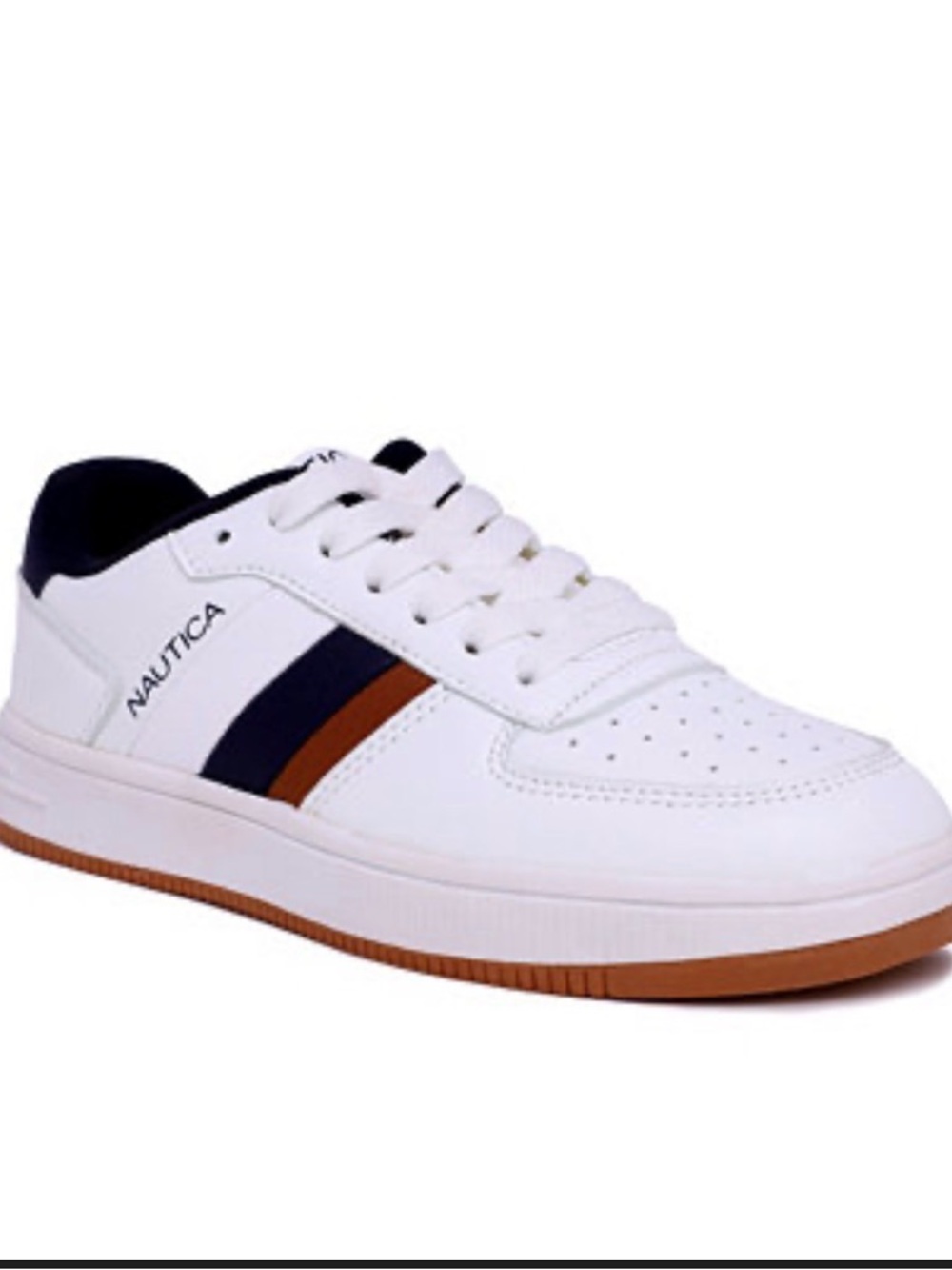 Nautica kids White Low-Top Casual Sneakers with Navy & Brown Accents